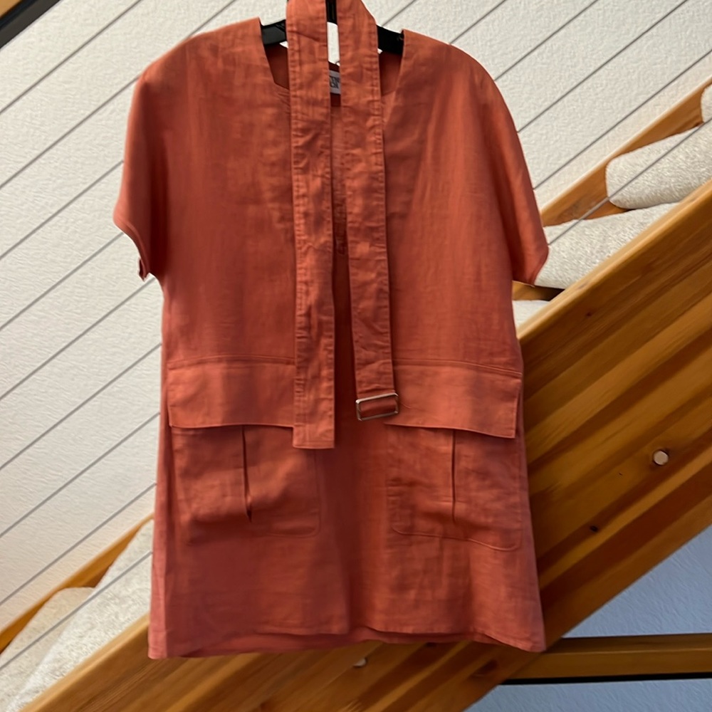 NWOT Matthew Brunch Safari V Neck Linen Mini Dress/Cover Up Sz 1 XS Terra Cotta